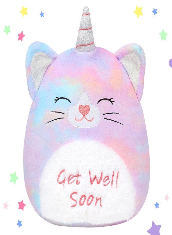 Easfan 13'' Get Well Soon Unicorn Cat Plush Pillow Soft Cute Stuffed Animal with Silver Horn Feel Better Gifts for Kids Patient Feel Better for Women - Image 1